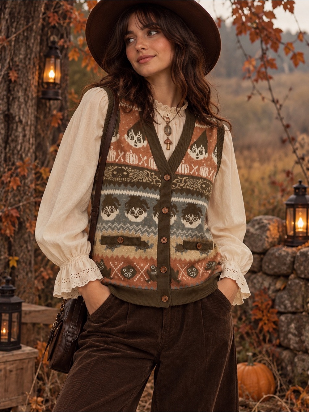 NWT Hot Topic Over the Garden Wall Wirt Greg Fair Isle Sweater Vest L